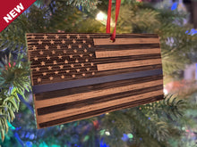 Load image into Gallery viewer, Christmas Ornament - Blue Line Bourbon Barrel Flag
