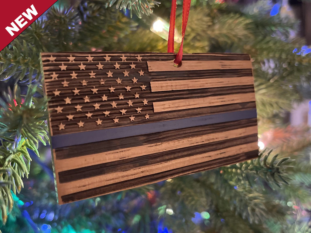 Christmas Ornament - Blue Line Bourbon Barrel Flag