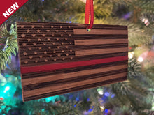 Load image into Gallery viewer, Christmas Ornament - Red Line Bourbon Barrel Flag
