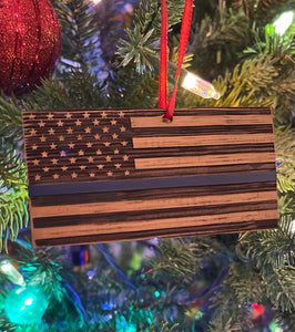 Christmas Ornament - Blue Line Bourbon Barrel Flag