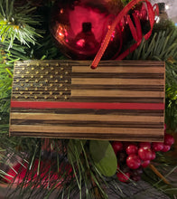 Load image into Gallery viewer, Christmas Ornament - Red Line Bourbon Barrel Flag
