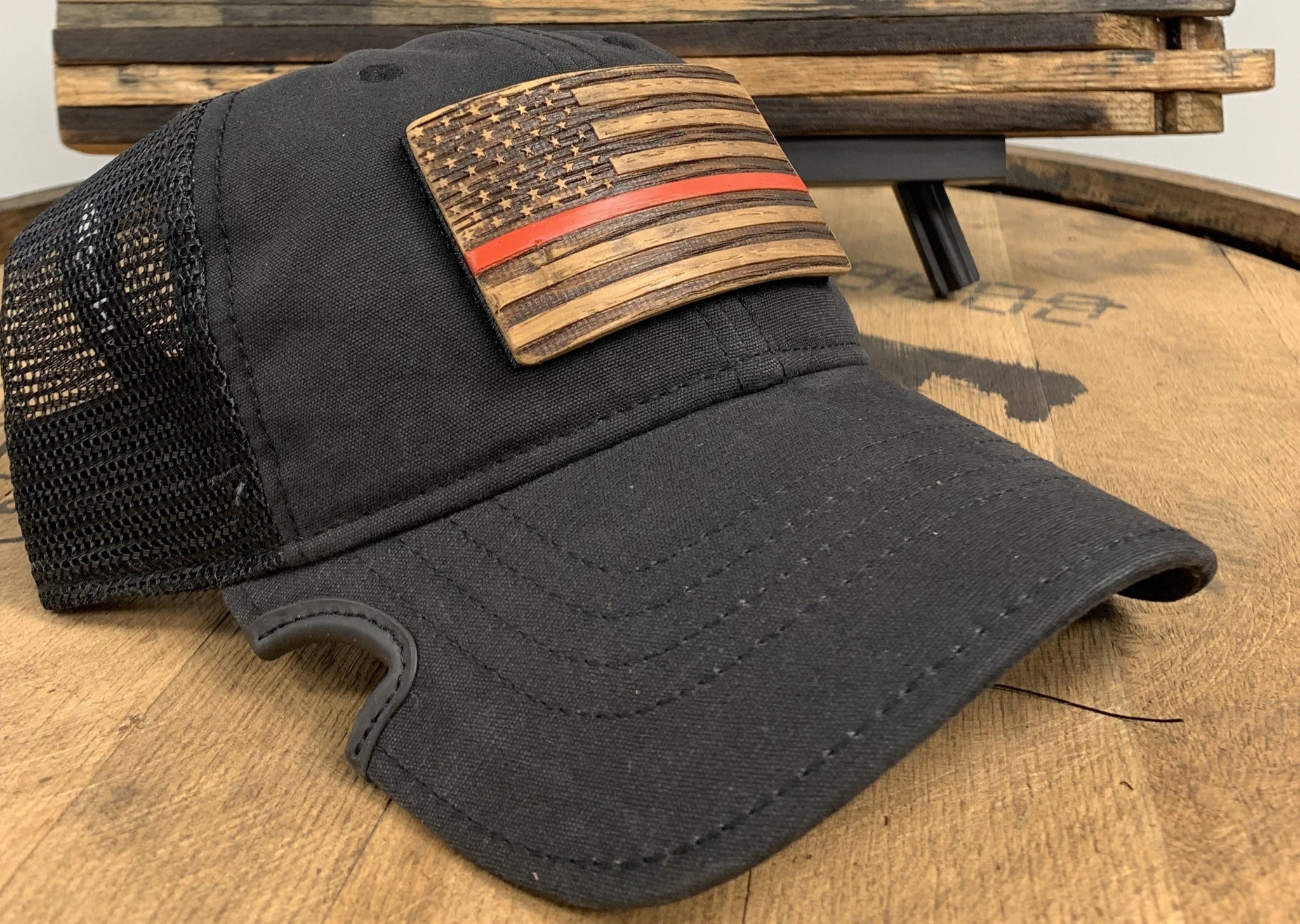 Bourbon Barrel American Flag Patch + Notch Classic Hat, Red Line Flag / Classic Black